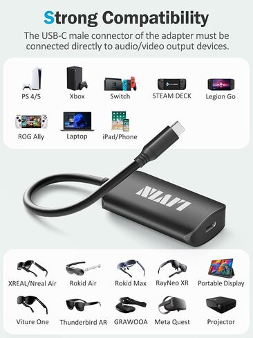 محول النظارات الذكية LIVIN USB-C (الفيديو والصوت) إلى XREAL/VITURE One/RayNeo AR/XR، 4K عند 60 هرتز + شاحن سريع 100 وات، التوصيل والتشغيل، غلاف من الألومنيوم، للشاشة المحمولة، الكمبيوتر الشخصي، Switch، SteamDeck، ROG Ally in Kuwait