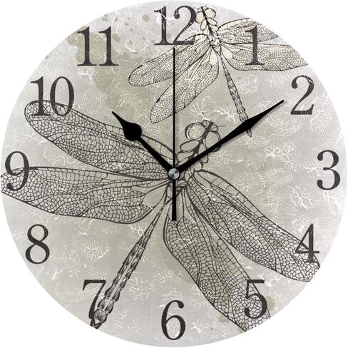 senya Wall Clock Silent 9.5 Inch Battery Operated Non Ticking Round Decorative Acrylic Quiet Clocks for Bedroom Office School Home (Flying Dragonfly) in Saudi Arabia