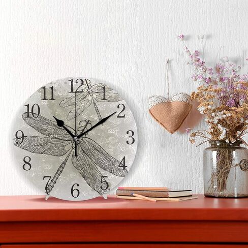 senya Wall Clock Silent 9.5 Inch Battery Operated Non Ticking Round Decorative Acrylic Quiet Clocks for Bedroom Office School Home (Flying Dragonfly) in Saudi Arabia