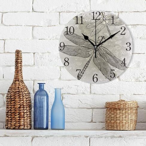 senya Wall Clock Silent 9.5 Inch Battery Operated Non Ticking Round Decorative Acrylic Quiet Clocks for Bedroom Office School Home (Flying Dragonfly) in Saudi Arabia