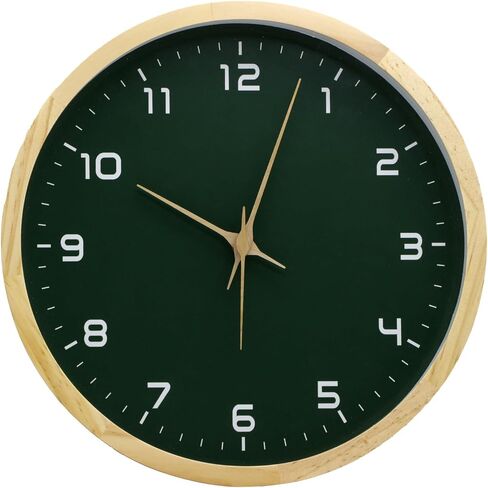 Wooden Wall Clock 12 Inch Silent Non Ticking Wall Clocks Battery Operated Wood Analog Retro Round Clock Decorative for Kitchen,Home,Living Room,Classroom, Log Green in Saudi Arabia