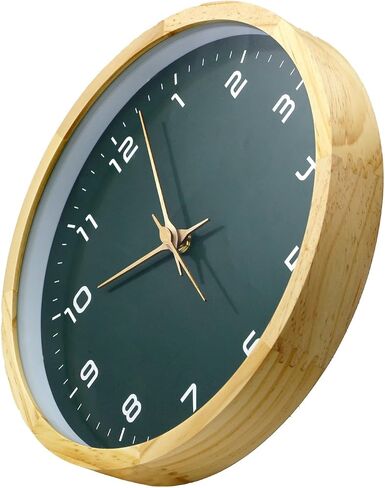 Wooden Wall Clock 12 Inch Silent Non Ticking Wall Clocks Battery Operated Wood Analog Retro Round Clock Decorative for Kitchen,Home,Living Room,Classroom, Log Green in Saudi Arabia