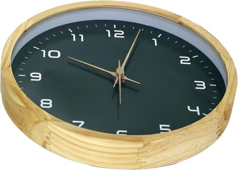 Wooden Wall Clock 12 Inch Silent Non Ticking Wall Clocks Battery Operated Wood Analog Retro Round Clock Decorative for Kitchen,Home,Living Room,Classroom, Log Green in Saudi Arabia