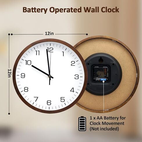 Wooden Wall Clock 12 Inch Silent Non Ticking Wall Clocks Battery Operated Wood Analog Retro Round Clock Decorative for Kitchen,Home,Living Room,Classroom, Log Green in Saudi Arabia