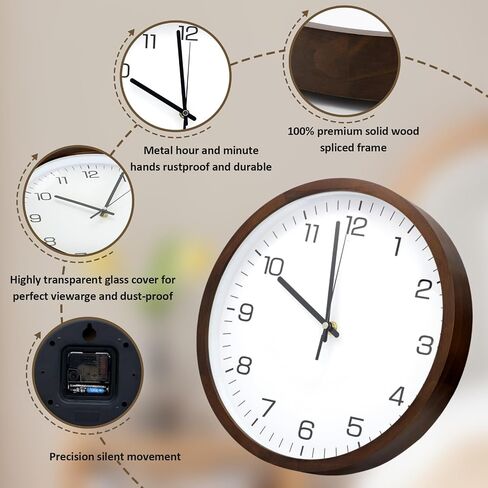 Wooden Wall Clock 12 Inch Silent Non Ticking Wall Clocks Battery Operated Wood Analog Retro Round Clock Decorative for Kitchen,Home,Living Room,Classroom, Log Green in Saudi Arabia