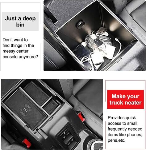 Center Console Organizer Compatible with Ford Bronco Accessories 2021 2022 2023 2/4 Door, Armrest Storage Box, Upgrade Wireless Charger Center Console Organizer Tray, Interior Insert Phone Holder in Saudi Arabia