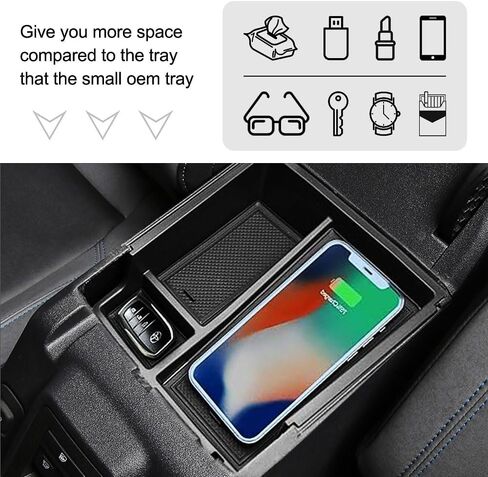 Center Console Organizer Compatible with Ford Bronco Accessories 2021 2022 2023 2/4 Door, Armrest Storage Box, Upgrade Wireless Charger Center Console Organizer Tray, Interior Insert Phone Holder in Saudi Arabia