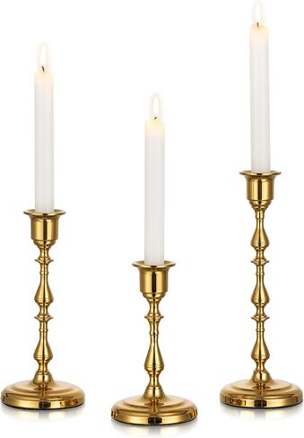 Inweder Brass Candlestick Holders, No Installation Required Candle Sticks Long Holder, Vintage Taper Candle Holders for Wedding, Candlelight Dinners, Chrismas, Black Candle Holders（3PCS in Saudi Arabia