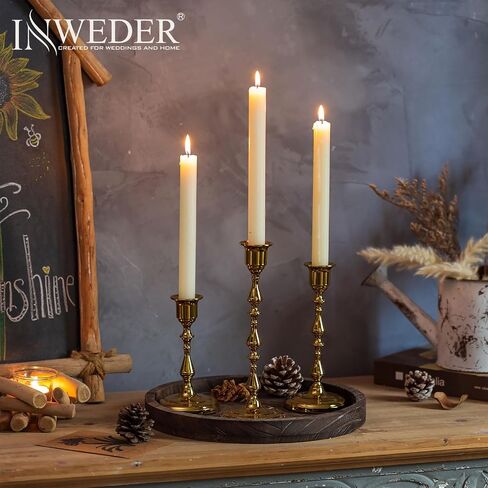 Inweder Brass Candlestick Holders, No Installation Required Candle Sticks Long Holder, Vintage Taper Candle Holders for Wedding, Candlelight Dinners, Chrismas, Black Candle Holders（3PCS in Saudi Arabia