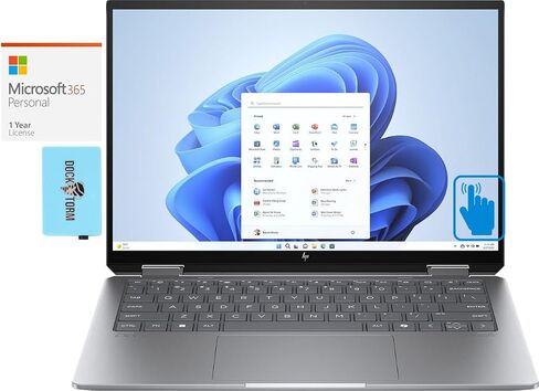 HP Envy x360 Home & Business 2-in-1 Laptop (Intel Ultra 7-155U 12-Core, 16GB LPDDR5 6400MHz RAM, 2TB PCIe SSD, Intel Graphics, 14.0" 60 Hz Win 11 Home) with MS 365 Personal, Dockztorm Hub in Saudi Arabia