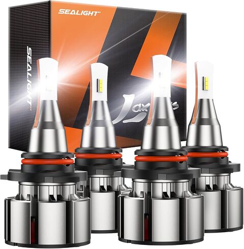 SEALIGHT 9005/HB3 9006/HB4 light Bulbs Combo, 48000LM Super Bright 9005 Hi 9006 Lo Beam Light Bulb for Powersport or Fog, 6000K White Hb3 Hb4 Bulbs with Cooling Fan IP68, Plug-N-Play, Pack of 4 in Saudi Arabia