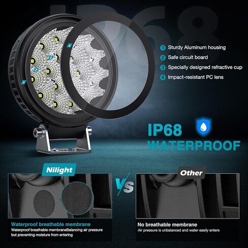 Nilight Led Light Pods 2PCS 4Inch 19LED Flood Beam Round Driving Work Lights Built-in EMC Super Slim Offroad Lights Side Light Ditch Lights for Tractor Truck Motorbike Boat ATV, 3 Years Warranty in Saudi Arabia