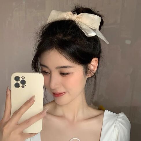 White Hair Bows for Women Girls Large Hair Bow Ribbon Clip Cute Hair Accessories for Women Girls Big Hair Bows Barrettes with Long Tail Tassel Ribbon Bow Hair Clips French Barrette Hair Bows in Kuwait