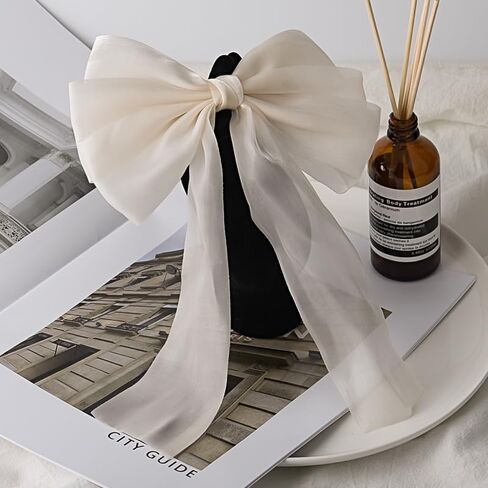 White Hair Bows for Women Girls Large Hair Bow Ribbon Clip Cute Hair Accessories for Women Girls Big Hair Bows Barrettes with Long Tail Tassel Ribbon Bow Hair Clips French Barrette Hair Bows in Kuwait
