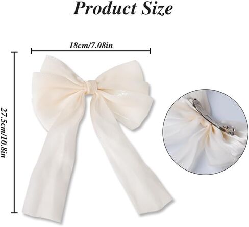 White Hair Bows for Women Girls Large Hair Bow Ribbon Clip Cute Hair Accessories for Women Girls Big Hair Bows Barrettes with Long Tail Tassel Ribbon Bow Hair Clips French Barrette Hair Bows in Kuwait