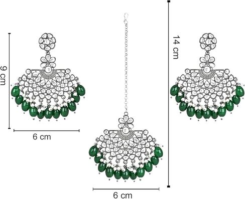 I Jewels Indian Wedding Festive Navratri Ethnic Silver Oxidised Kundan Pearl Chandbali Earrings With Maang Tikka Set For Women/Girls (TE3106) in Kuwait