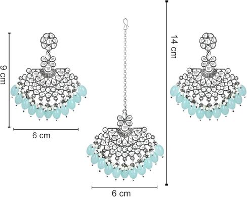 I Jewels حفل زفاف هندي احتفالي Navratri أقراط شاندبالي من الفضة المؤكسدة بلؤلؤ كوندان مع مجموعة Maang Tikka للنساء/الفتيات (TE3106) in Saudi Arabia