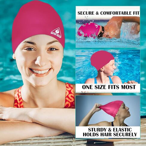 Water Gear Silicone Adult Swim Cap - Flexible Unisex Waterproof - Great for Short and Long Hair - Improve Your Performance - Women Men and Teens -Triathlon Swimmers and Athletes in Saudi Arabia