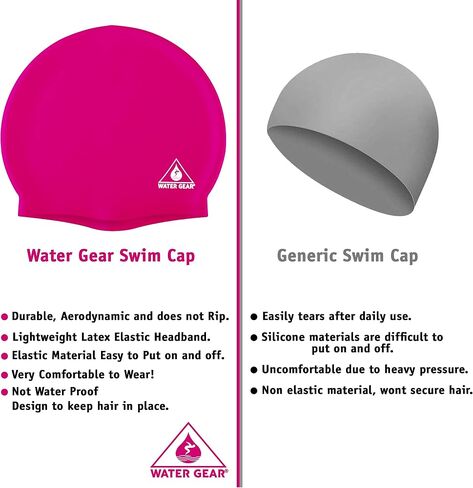 Water Gear Silicone Adult Swim Cap - Flexible Unisex Waterproof - Great for Short and Long Hair - Improve Your Performance - Women Men and Teens -Triathlon Swimmers and Athletes in Saudi Arabia