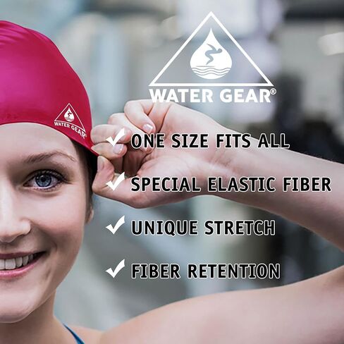 Water Gear Silicone Adult Swim Cap - Flexible Unisex Waterproof - Great for Short and Long Hair - Improve Your Performance - Women Men and Teens -Triathlon Swimmers and Athletes in Saudi Arabia