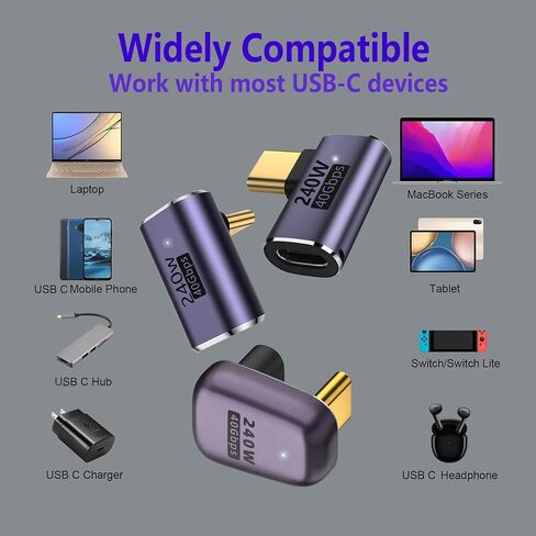 USB C 90 Degree Adapter, Type C Right Angle Adapter with 40Gbps PD 240W 8K@60Hz Video Charging, Compatible with Steam Deck, Switch, VR and More Type C Devices(90 Degrees-A 2 PCS) in Saudi Arabia