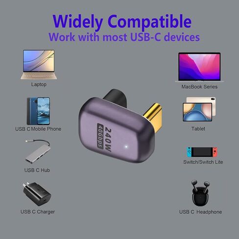 USB C 90 Degree Adapter, Type C Right Angle Adapter with 40Gbps PD 240W 8K@60Hz Video Charging, Compatible with Steam Deck, Switch, VR and More Type C Devices(90 Degrees-A 2 PCS) in Saudi Arabia