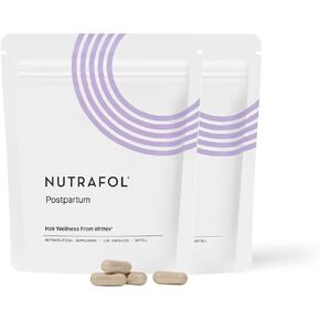 Nutrafol Postpartum Hair Growth Supplements, Clinically Tested for Visibly Thicker Hair and Less Shedding, Breastfeeding-friendly - 2 Month Supply, 2 Refill Pouches