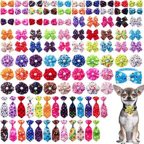 PET SHOW 100pcs Patriotic Small Dogs Bows Ties and Neckties US Flag Collar Flowers 25 Set Stripes&Stars Patterns for Independence Day June 14 July 4th Party Holiday Puppies Grooming Accessories