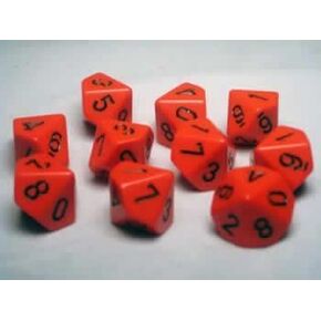 Chessex Dice Sets: Opaque Orange with Black - Ten Sided Die d10 Set (10)