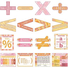 QOUBAI 16pcs Educational Math Posters Set Large Groovy Hippie Math Symbol Posters Educational Math Keywords Place Value Classroom Decorations for Elementary Middle High School Teacher Supplies