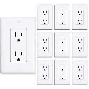 Decorator Receptacle Outlet with Wall Plate, Non-Tamper-Resistant Electrical Outlet, 15 amp Outlet, Self-Grounding, UL Listed, White (20 Pack)