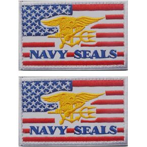 2 PCS AliPlus America Navy Seals Patches Embroidered Tactical Morale Patch Hook and Loop (Grey)