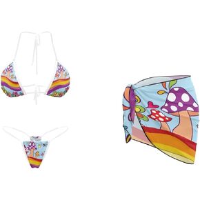 Women's Sexy Thong Bikini Set with Sarong Wraps 3 Pcs Brazilian Halter Swimsuit Quick Dry Beach Bathing Suit M-2XL