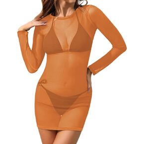 Kisscynest النساء ملابس السباحة شبكة التستر طويلة الأكمام ثوب السباحة التستر مثير ثوب سباحة مثير شير الشاطئ التستر اللباس in Kuwait