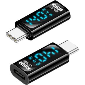QIANRENON 140W USB4.0 C Digital Display Adapter 40Gbps Type C 4.0 Male to Female Charging Monitoring Connector Display Voltage Power,8K Cast Screen,for Thunderbolt 3/4 iPhone15 Pro Steam Deck,2Pcs