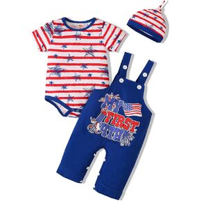 VINUOKER Baby Toddler Boy 4th of July Outfit Independence Day Clothes Set Baby Boy Summer Overalls Pant Set