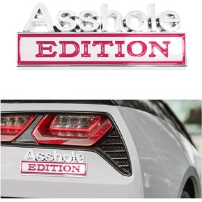 Car Asshole Edition Emblem Decal, 3D Metal Automotive Front Hood Badge with Strong Adhesive, Universal Bumper Badge Decal Sticker, Vehicle Exterior Decor Accessories (Black & Red)