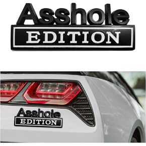 Car Asshole Edition Emblem Decal, 3D Metal Automotive Front Hood Badge with Strong Adhesive, Universal Bumper Badge Decal Sticker, Vehicle Exterior Decor Accessories (Black & Red) in Kuwait