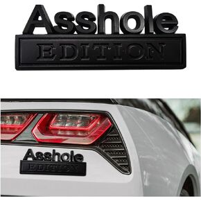 Car Asshole Edition Emblem Decal, 3D Metal Automotive Front Hood Badge with Strong Adhesive, Universal Bumper Badge Decal Sticker, Vehicle Exterior Decor Accessories (Black & Red)