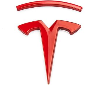 شارات جانبية للسيارة بشعار معدني ثلاثي الأبعاد T لسيارة Tesla Model S Model X Model 3 ملحقات السيارات (أحمر) in Kuwait