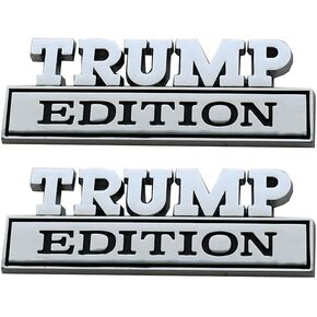 2PCS Trump Edition Emblems, 3D Badge Car Sticker with 3M Strong Adhesive, Fender Replacement for F150 F250 F350 Chevy Silverado 1500 2500 Chevrolet C10 C15 (White)