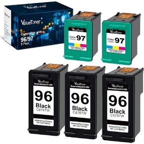 Valuetoner Remanufactured Ink Cartridge Replacement for HP 96 97 for DeskJet 460 5000 6000 9800 OfficeJet H470 100 6200 7000 PhotoSmart B8350 300 2000 8000 PSC 1600 2350 Series (3 Black, 2 Tri-Color)