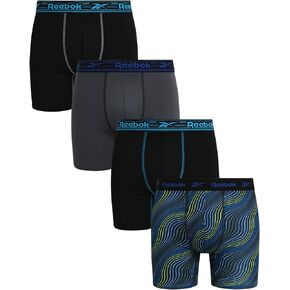 Reebok Men's Underwear - Performance Boxer Briefs (4 Pack), Size X-Large, Black/Blackened Pearl/Black/Print
