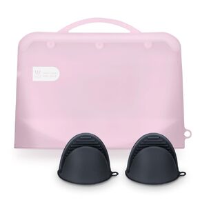 Silicone Microwave Steam Sterilizer Bags with Mini Oven Gloves, ZÜCÜBéBé Reusable Silicone Steaming Bags for Baby Bottles, Breast Pump, Accessories, Great for Home and On-The-Go, Pink (2PC)