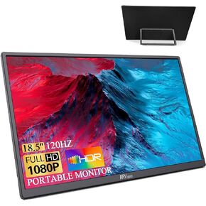 18.5 inch Portable Monitor for Laptop, RRV Travel Gaming Monitor 120Hz 1080P FHD HDR USB C HDMI Gaming Ultra-Slim, Portable Second External Monitor for Laptop PC Mac Phone PS5 Xbox Switch