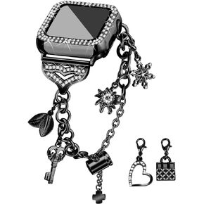 JOYOZY Band Compatible with Apple Watch 38mm 40mm 41mm 42mm 44mm 45mm, Bling Strap with Glitter Case Built-in Screen Protector, Interchangeable Charms Dressy Bracelet for Women
