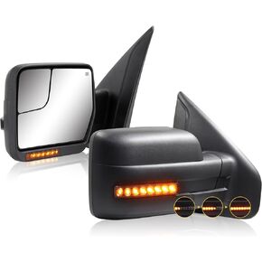 Sannoer Towing Mirrors 2007-2014 Ford F150 with Dynamic Turn Signal Light Power Glass Puddle Lamp Heated Manual Folding Side Mirror Pair Set