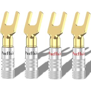 Preffair 4 Pcs Banana Plugs for Speaker Wire 2mm Pin Connectors Dual Screw Solderless Type, Brass 24K Gold Plated Speaker Connectors for DIY Speaker Cables, Amplifiers and Sound Systems(Pin Type)