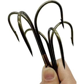 6pcs Classic Bronze Treble Hooks Super Large Sharp Triple Barbed Fish Hook Standard Strength Fishing Hook Size： 12/0 14/0