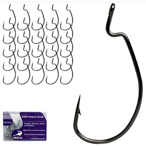 25 حزمة من خطافات دودة EWG، خطافات صيد منقار من الفولاذ عالي الكربون للمياه العذبة المالحة، مجموعة خطافات صيد كبيرة للدودة، خطافات صيد شائكة قوية لسمك السلور المرقط in Kuwait